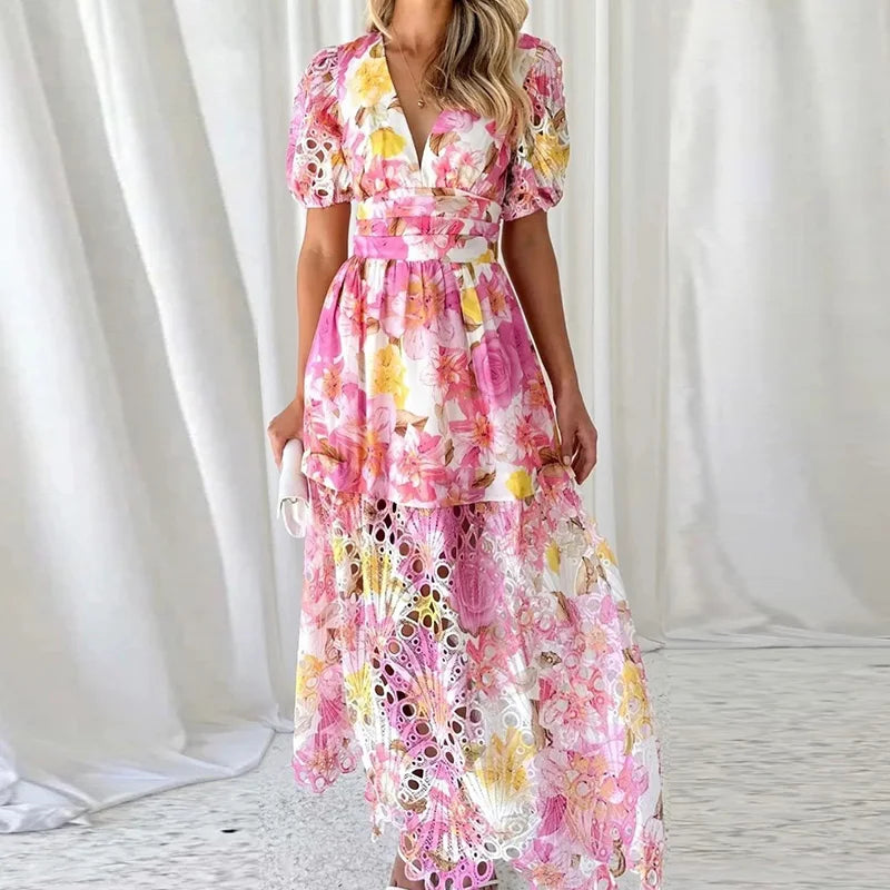 Nina Damen Maxikleid | V-Ausschnitt mit Rüschen 11