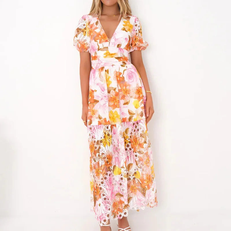 Nina Damen Maxikleid | V-Ausschnitt mit Rüschen 6