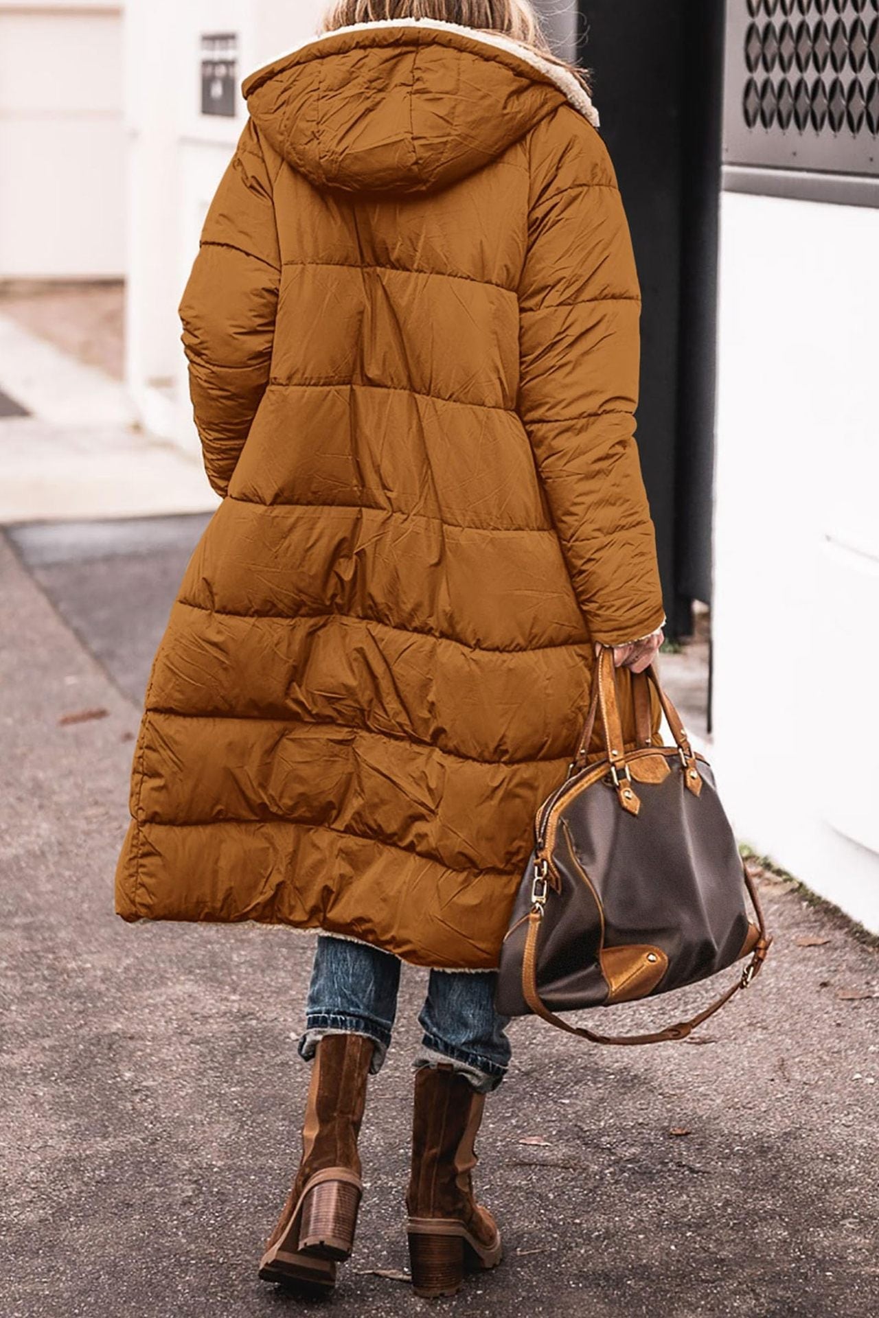 Vreni Olivgrün Lange Sherpa-Gefütterte Winterjacke mit Kapuze für Damen | Warm Casual Winter - S/M/L/XL/2XL/XXXL