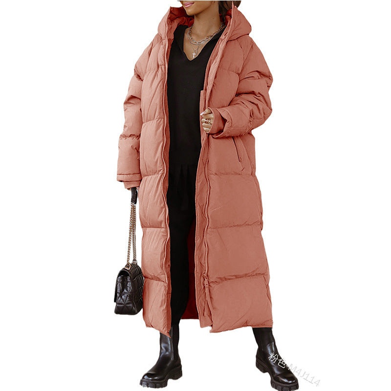Hilde Blau Langer Isolierter Steppmantel mit Kapuze für Damen | Winter Stadtbummel - S/M/L/XL/2XL