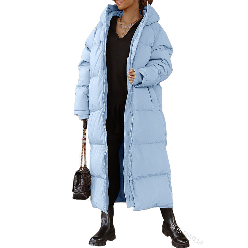 Hilde Blau Langer Isolierter Steppmantel mit Kapuze für Damen | Winter Stadtbummel - S/M/L/XL/2XL
