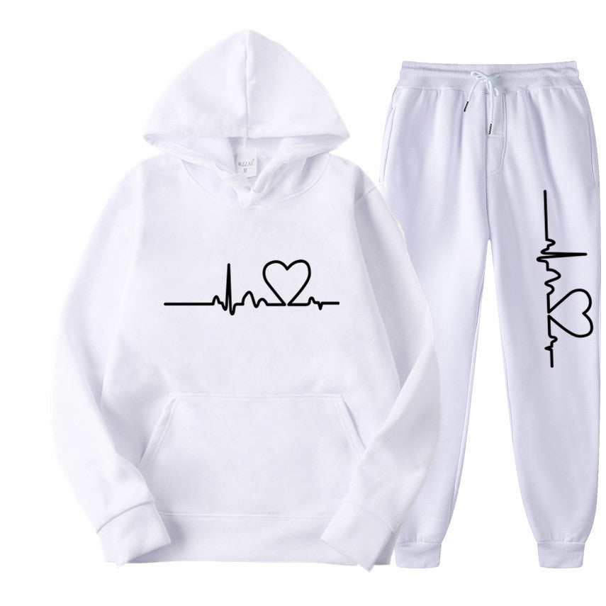 Wanda Schwarz Zweiteiler Kapuzenpullover und Jogginghose mit Herz-Print für Damen | Casual Freizeit - S/M/L/XL/2XL/3XL/4XL
