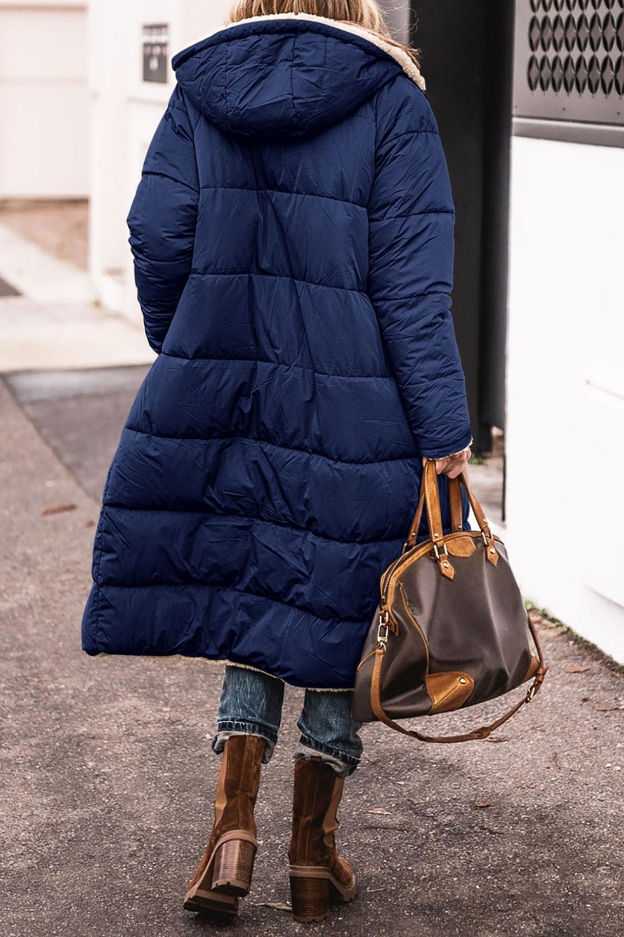 Vreni Olivgrün Lange Sherpa-Gefütterte Winterjacke mit Kapuze für Damen | Warm Casual Winter - S/M/L/XL/2XL/XXXL