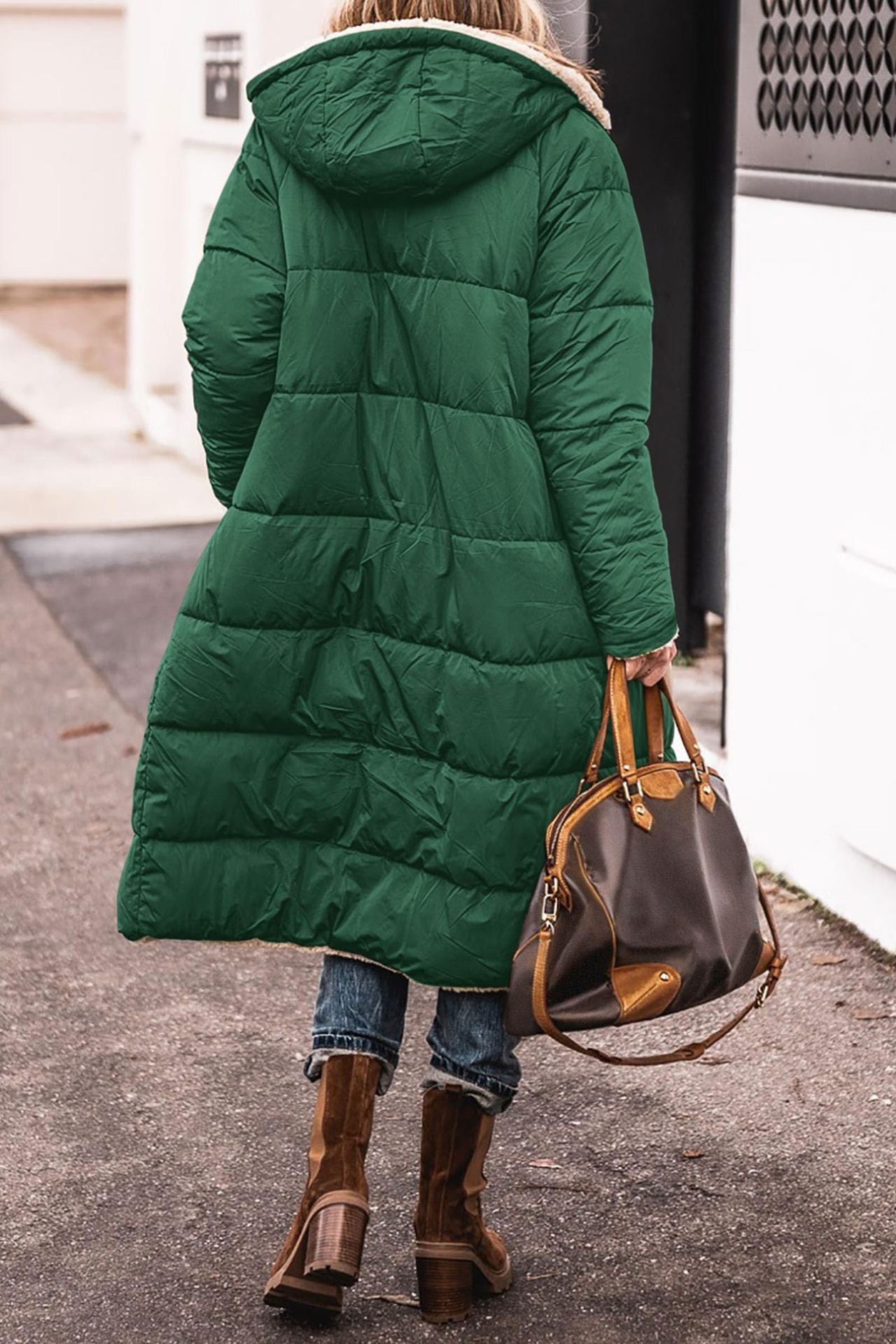 Vreni Olivgrün Lange Sherpa-Gefütterte Winterjacke mit Kapuze für Damen | Warm Casual Winter - S/M/L/XL/2XL/XXXL