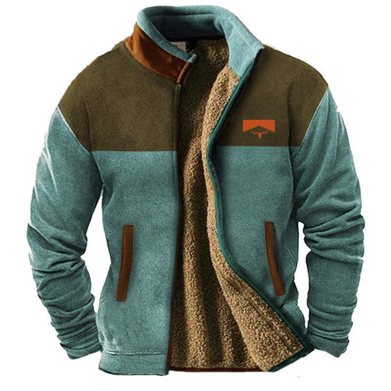 Heinz Blau Sherpa-Gefütterte Fleecejacke mit Stehkragen für Herren | Outdoor Freizeit Winter - M/L/XL/2XL/3XL/4XL/5XL
