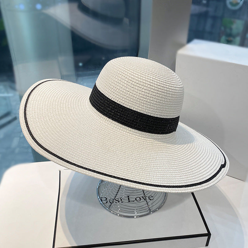 Käthi Schwarz Breitkrempiger Sonnenhut für Damen | Strohhut-Optik mit Kontrastband Sommer Strand Casual