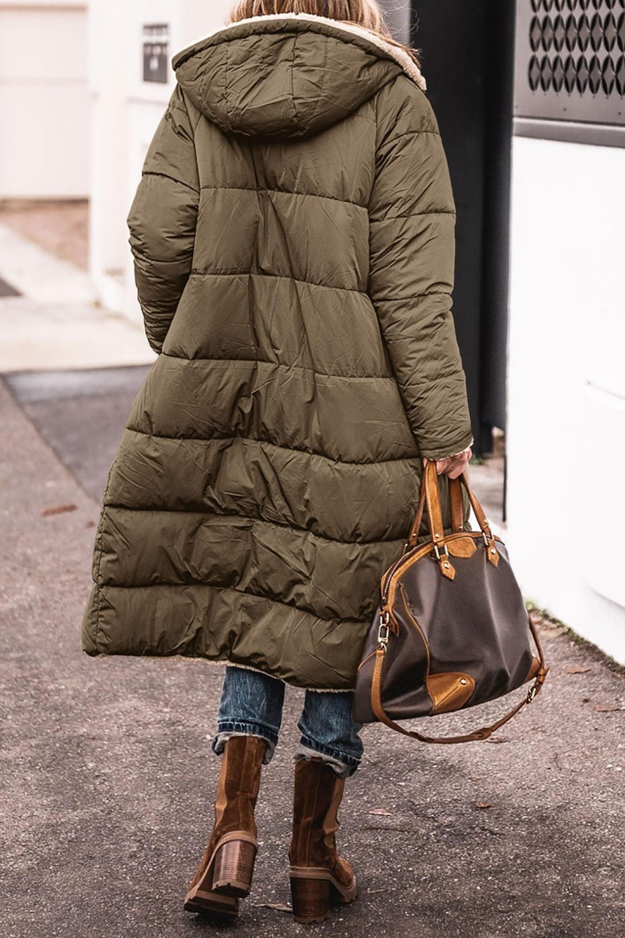 Monika Ingwer Lange Gesteppte Winterjacke mit Sherpa-Innenfutter für Damen | Warm Casual Winter - S/M/L/XL/2XL/XXXL