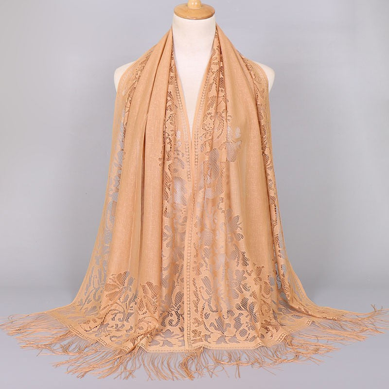 Brigitte Schwarz Langer Spitzen-Schal mit Fransen für Damen | Elegant Festlich Casual - Einheitsgrösse 170