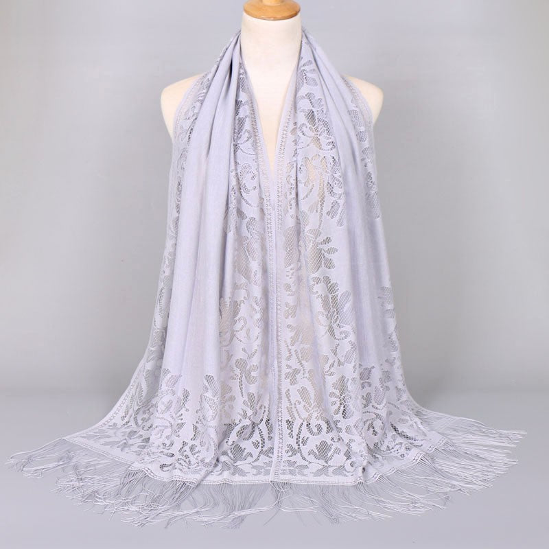 Brigitte Schwarz Langer Spitzen-Schal mit Fransen für Damen | Elegant Festlich Casual - Einheitsgrösse 170