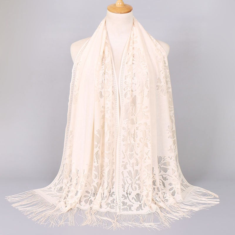 Brigitte Schwarz Langer Spitzen-Schal mit Fransen für Damen | Elegant Festlich Casual - Einheitsgrösse 170