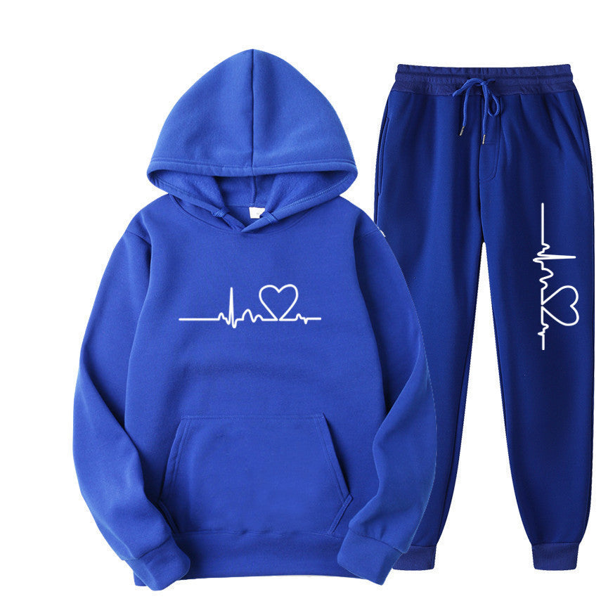 Wanda Schwarz Zweiteiler Kapuzenpullover und Jogginghose mit Herz-Print für Damen | Casual Freizeit - S/M/L/XL/2XL/3XL/4XL