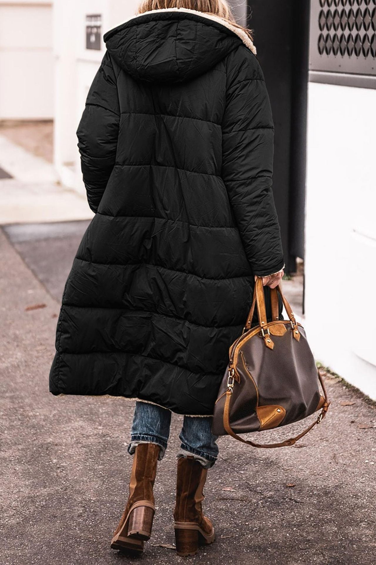 Vreni Olivgrün Lange Sherpa-Gefütterte Winterjacke mit Kapuze für Damen | Warm Casual Winter - S/M/L/XL/2XL/XXXL