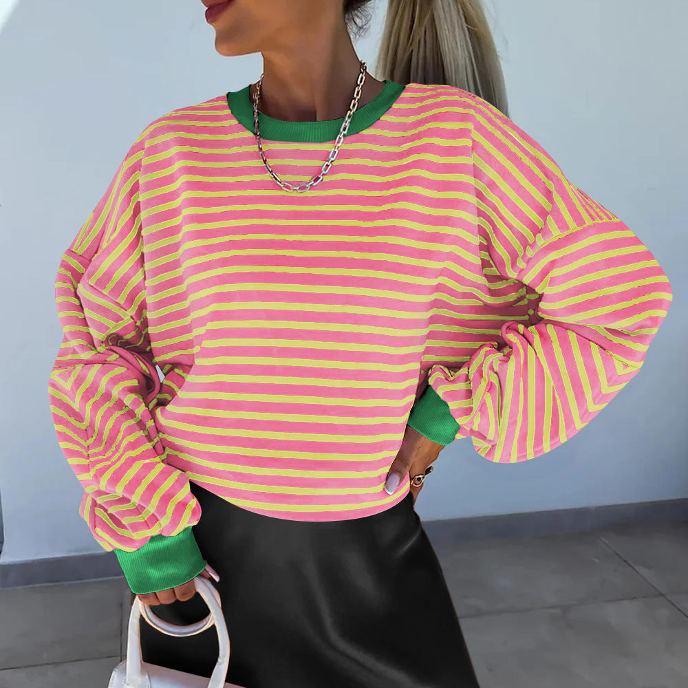 Elke Blau Gestreiftes Boxy Oversized Sweatshirt für Damen | Casual Alltag und Stadtbummel - S/M/L/XL