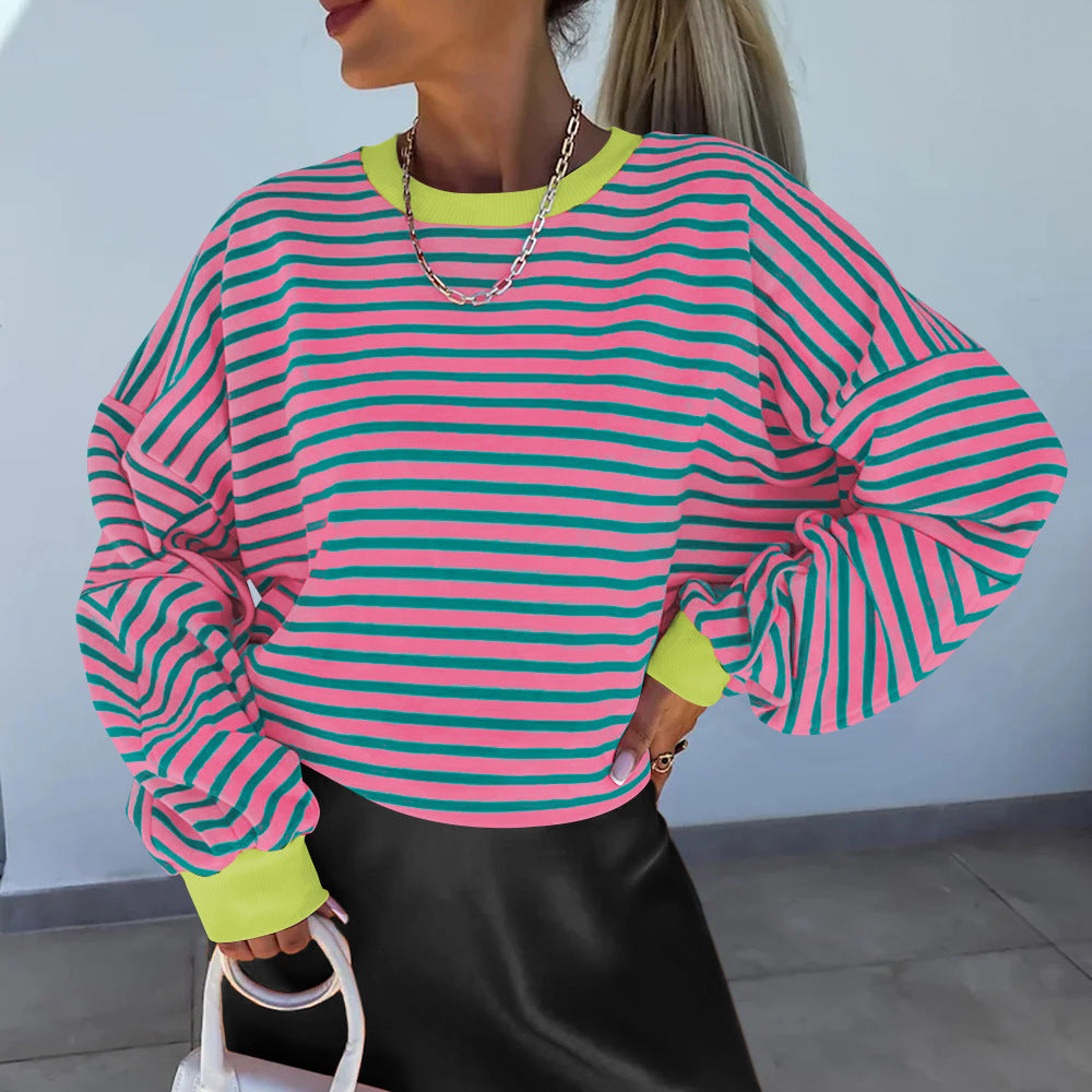 Elke Blau Gestreiftes Boxy Oversized Sweatshirt für Damen | Casual Alltag und Stadtbummel - S/M/L/XL