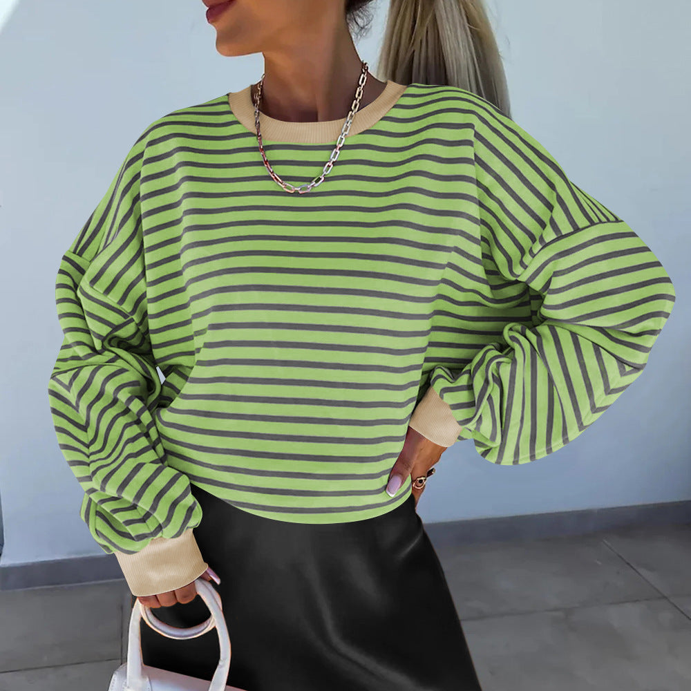 Elke Blau Gestreiftes Boxy Oversized Sweatshirt für Damen | Casual Alltag und Stadtbummel - S/M/L/XL