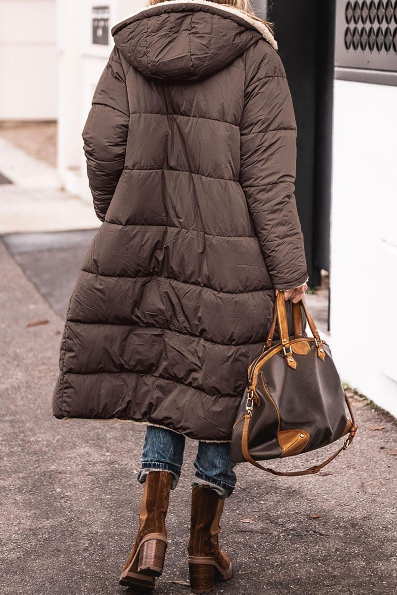 Monika Ingwer Lange Gesteppte Winterjacke mit Sherpa-Innenfutter für Damen | Warm Casual Winter - S/M/L/XL/2XL/XXXL
