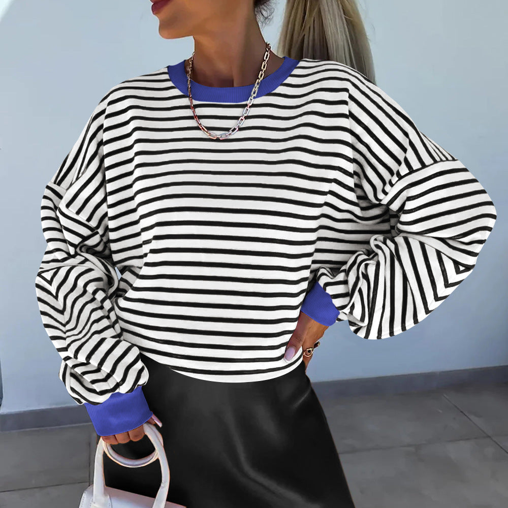 Elke Blau Gestreiftes Boxy Oversized Sweatshirt für Damen | Casual Alltag und Stadtbummel - S/M/L/XL