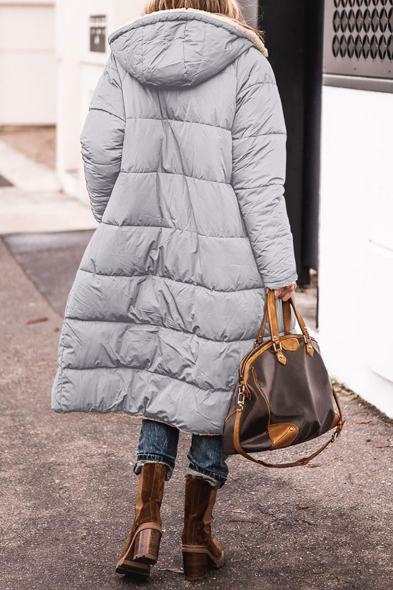 Vreni Olivgrün Lange Sherpa-Gefütterte Winterjacke mit Kapuze für Damen | Warm Casual Winter - S/M/L/XL/2XL/XXXL