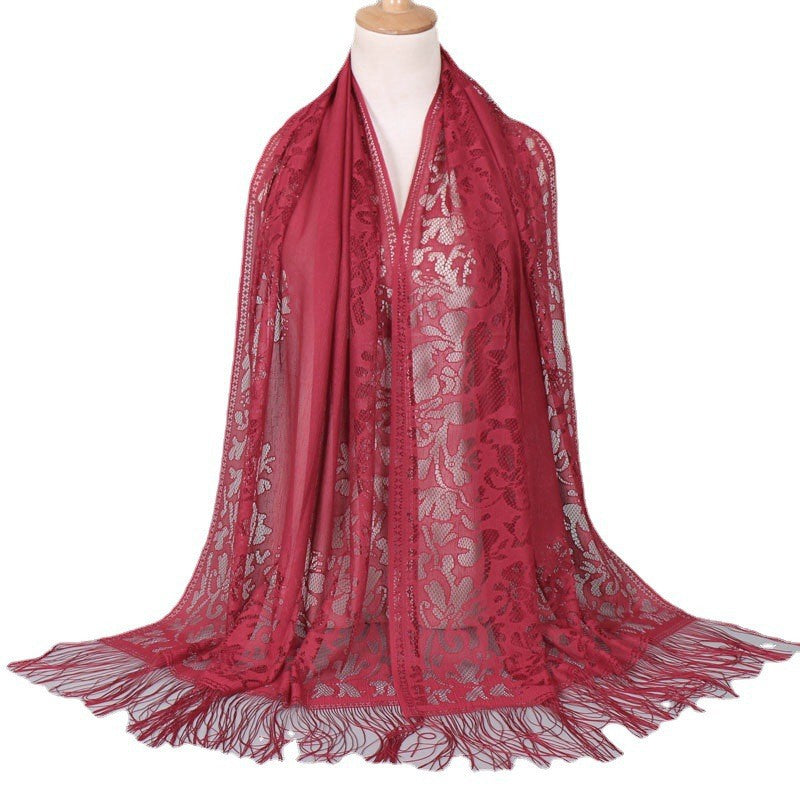 Brigitte Schwarz Langer Spitzen-Schal mit Fransen für Damen | Elegant Festlich Casual - Einheitsgrösse 170