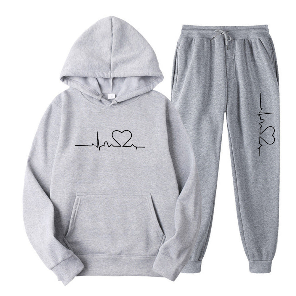 Wanda Schwarz Zweiteiler Kapuzenpullover und Jogginghose mit Herz-Print für Damen | Casual Freizeit - S/M/L/XL/2XL/3XL/4XL