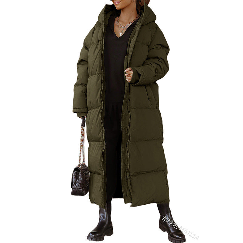 Hilde Blau Langer Isolierter Steppmantel mit Kapuze für Damen | Winter Stadtbummel - S/M/L/XL/2XL