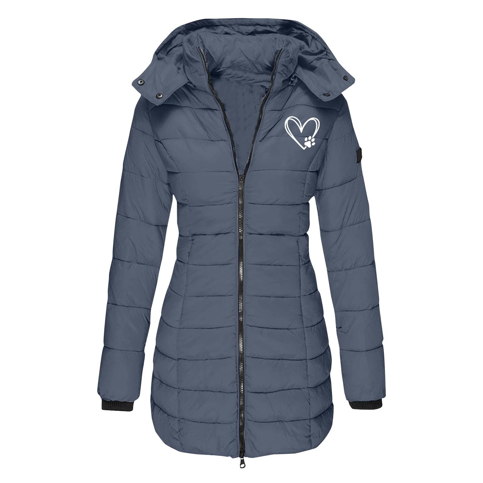 Vreni Marineblau Taillierte Gesteppte Longline Winterjacke mit Kapuze für Damen | Warm Casual Winter - S/M/L/XL/2XL/XXXL