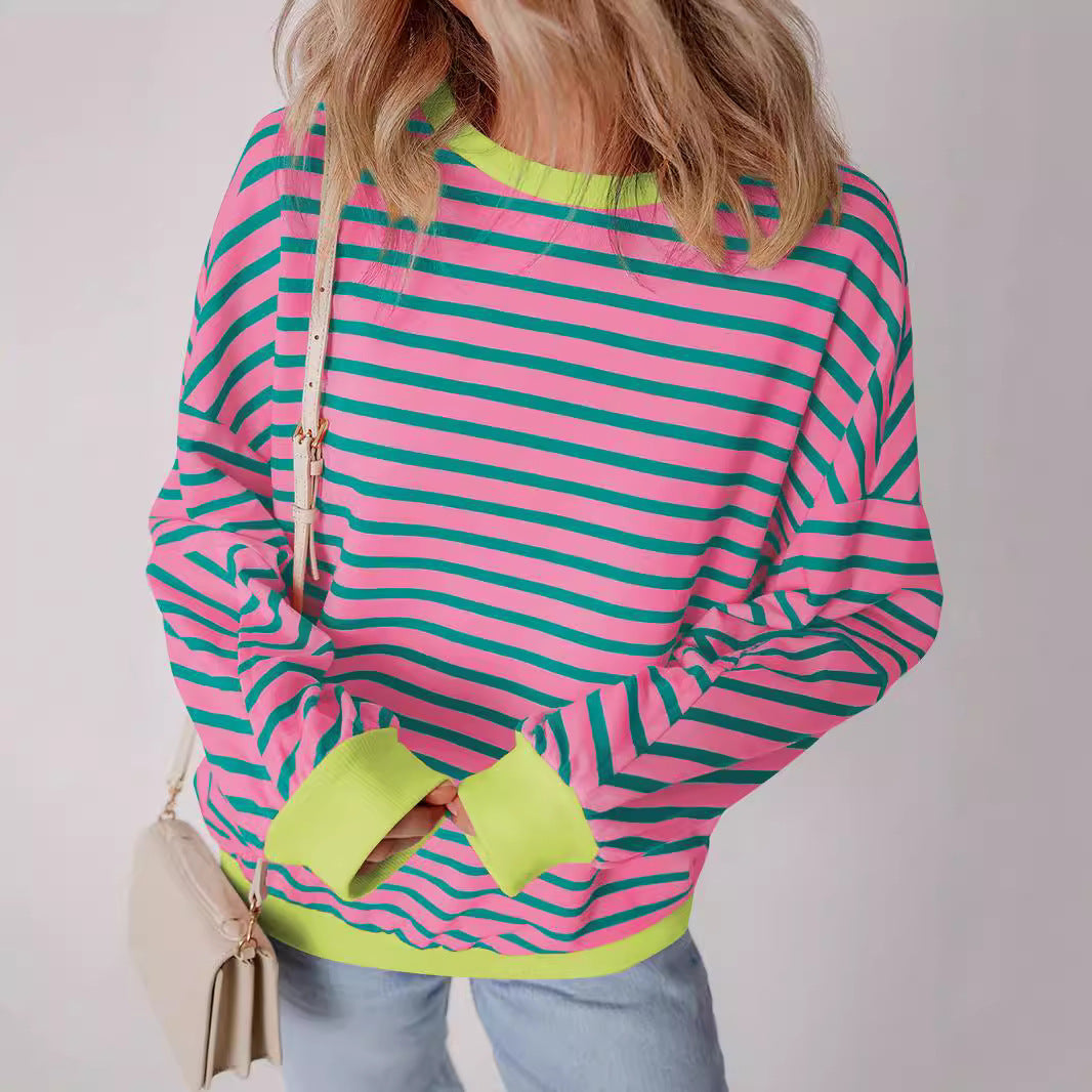 Elke Blau Gestreiftes Boxy Oversized Sweatshirt für Damen | Casual Alltag und Stadtbummel - S/M/L/XL