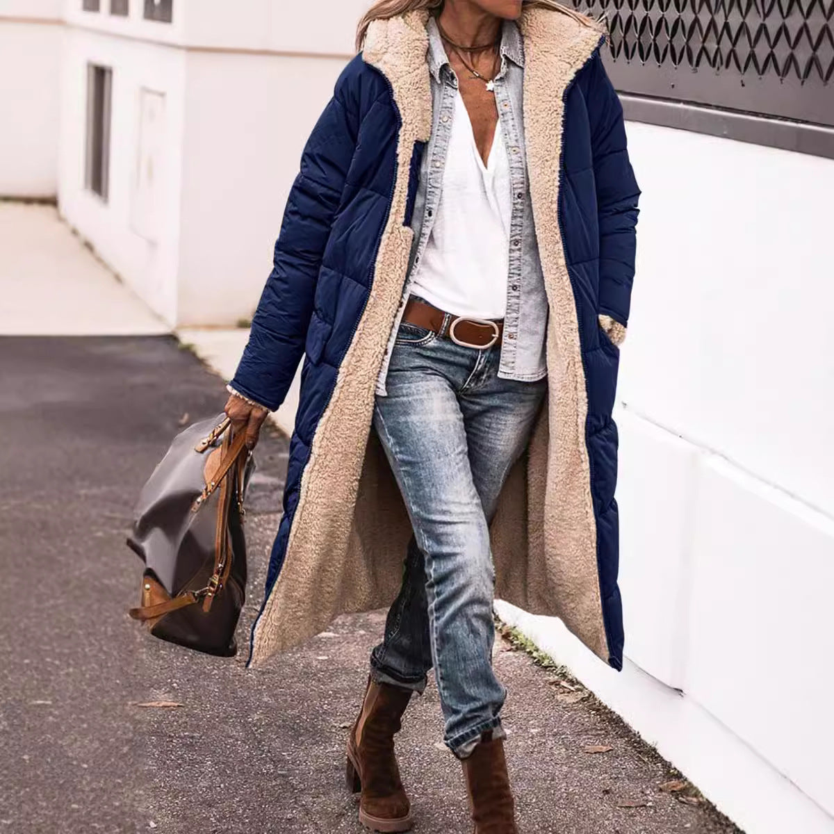 Monika Ingwer Lange Gesteppte Winterjacke mit Sherpa-Innenfutter für Damen | Warm Casual Winter - S/M/L/XL/2XL/XXXL