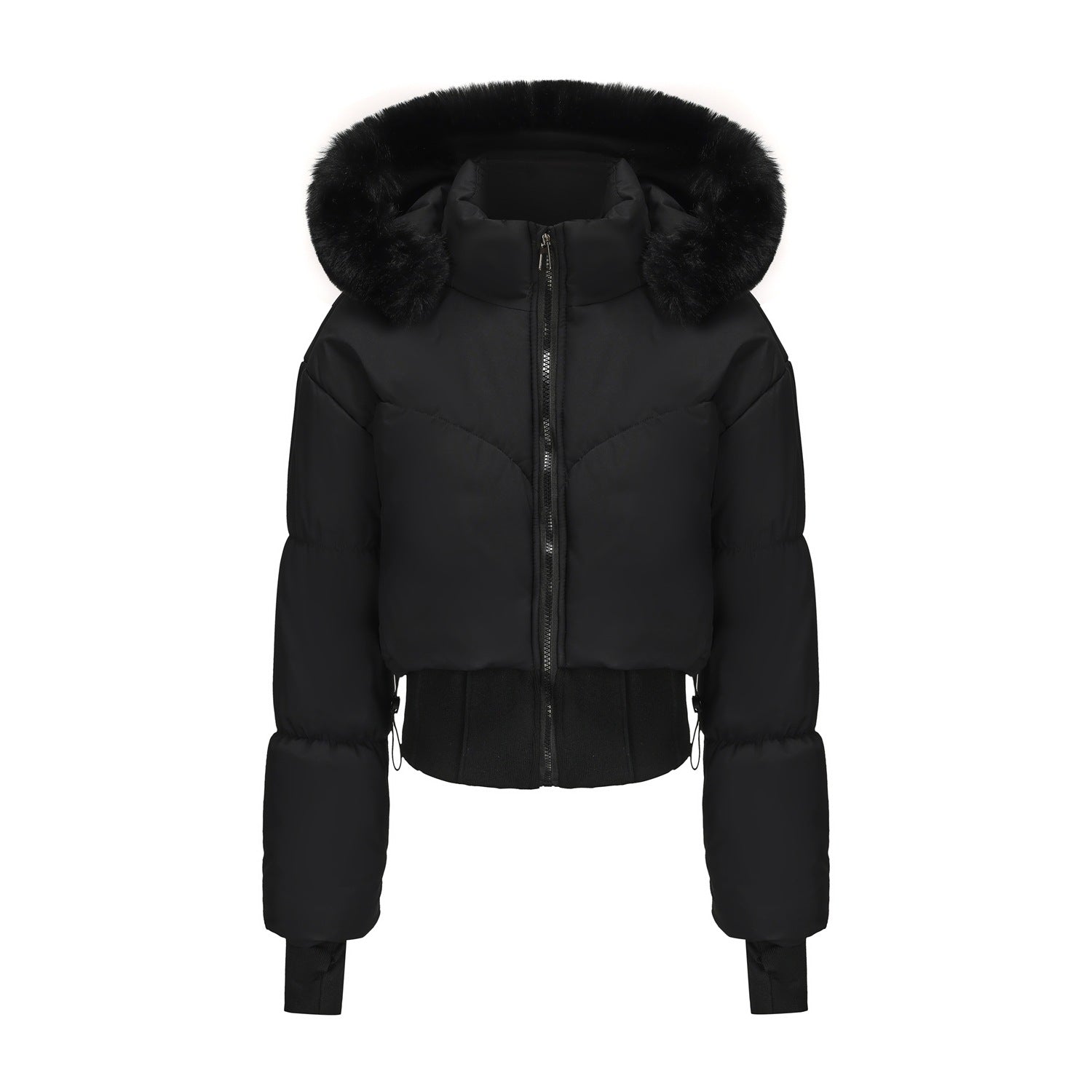 Monika Schwarz Kurze Isolierte Steppjacke mit Kapuze und Kunstfellbesatz für Damen | Winter Casual - S/M/L/XL/2XL