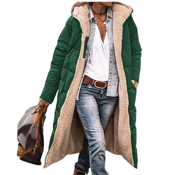 Vreni Olivgrün Lange Sherpa-Gefütterte Winterjacke mit Kapuze für Damen | Warm Casual Winter - S/M/L/XL/2XL/XXXL