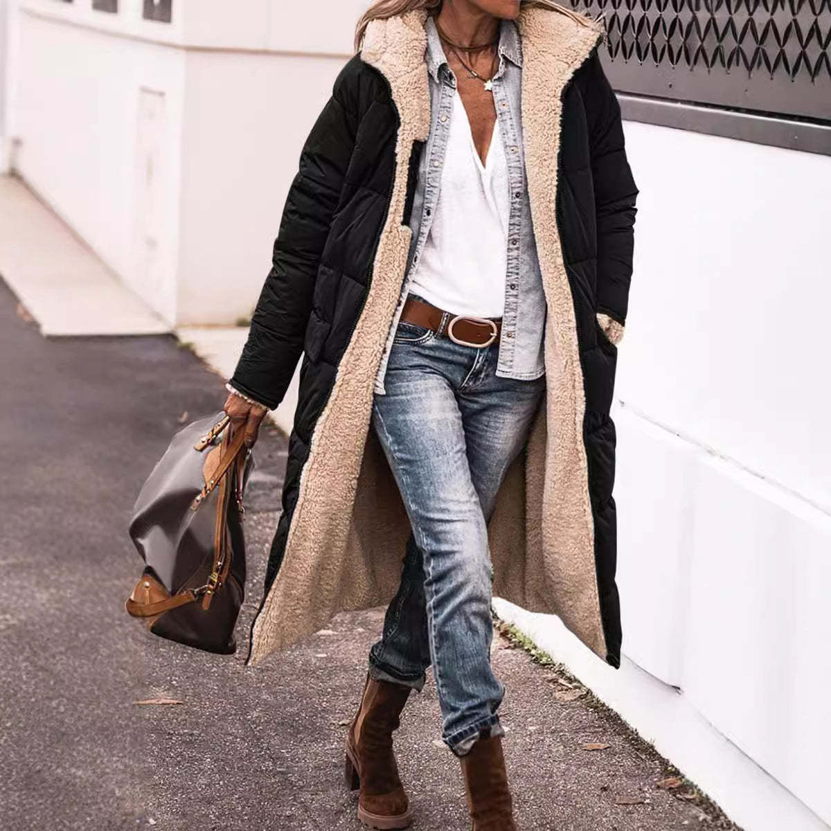 Monika Ingwer Lange Gesteppte Winterjacke mit Sherpa-Innenfutter für Damen | Warm Casual Winter - S/M/L/XL/2XL/XXXL