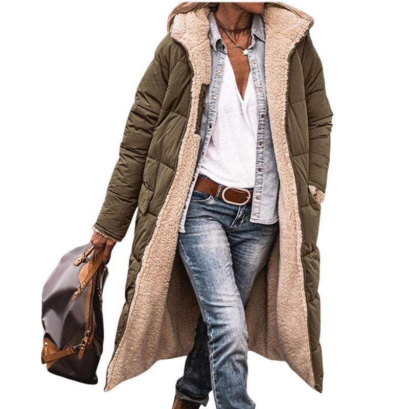 Vreni Olivgrün Lange Sherpa-Gefütterte Winterjacke mit Kapuze für Damen | Warm Casual Winter - S/M/L/XL/2XL/XXXL