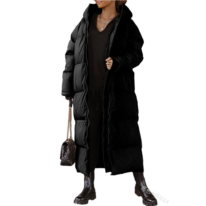 Hilde Blau Langer Isolierter Steppmantel mit Kapuze für Damen | Winter Stadtbummel - S/M/L/XL/2XL