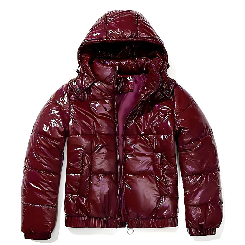 Monika Weinrot Glänzende Wasserabweisende Isolierte Puffer-Jacke mit Kapuze für Damen | Winter Casual - S/M/L/XL/2XL/XXXL