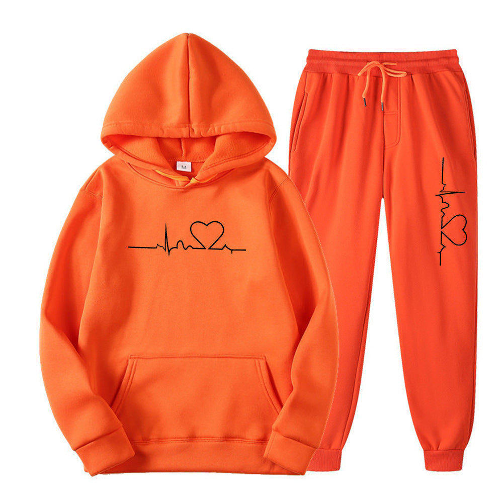 Wanda Schwarz Zweiteiler Kapuzenpullover und Jogginghose mit Herz-Print für Damen | Casual Freizeit - S/M/L/XL/2XL/3XL/4XL