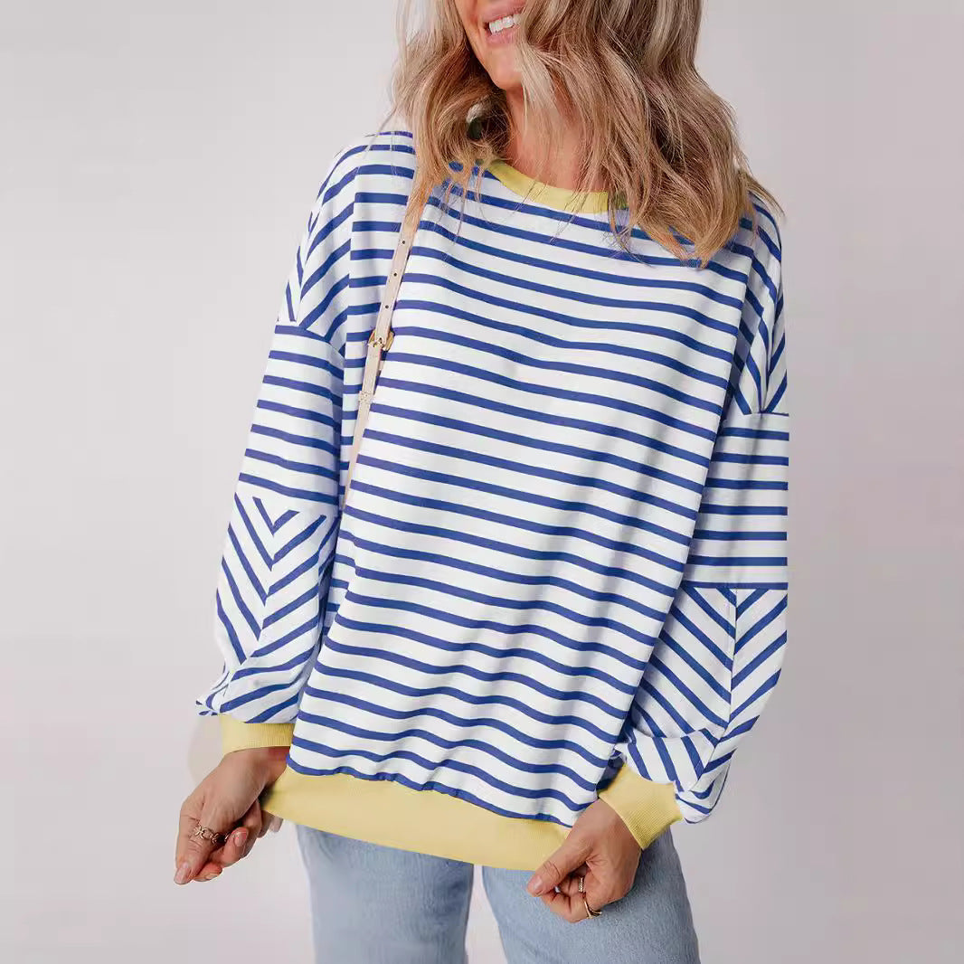 Elke Blau Gestreiftes Boxy Oversized Sweatshirt für Damen | Casual Alltag und Stadtbummel - S/M/L/XL