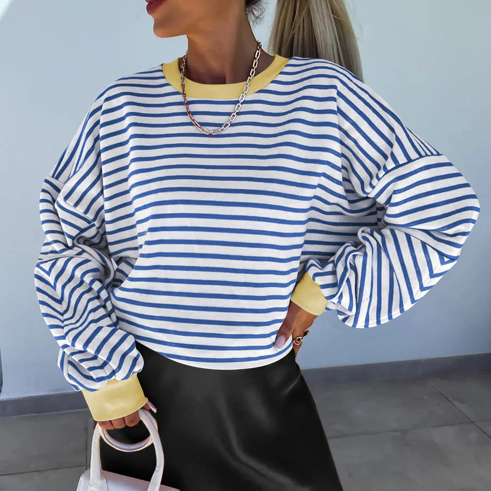 Elke Blau Gestreiftes Boxy Oversized Sweatshirt für Damen | Casual Alltag und Stadtbummel - S/M/L/XL