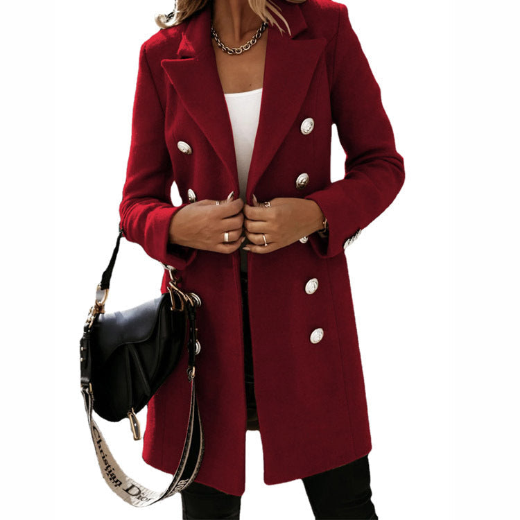 Susi Weiss Schlanker Zweireiher-Mantel für Damen | Nadelrevers Silberknöpfe Midi Fit - S/M/L/XL/2XL