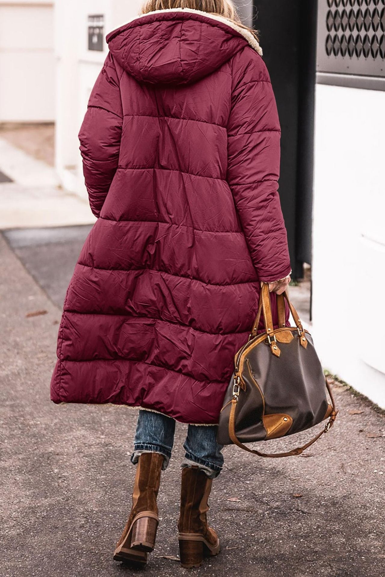 Vreni Olivgrün Lange Sherpa-Gefütterte Winterjacke mit Kapuze für Damen | Warm Casual Winter - S/M/L/XL/2XL/XXXL