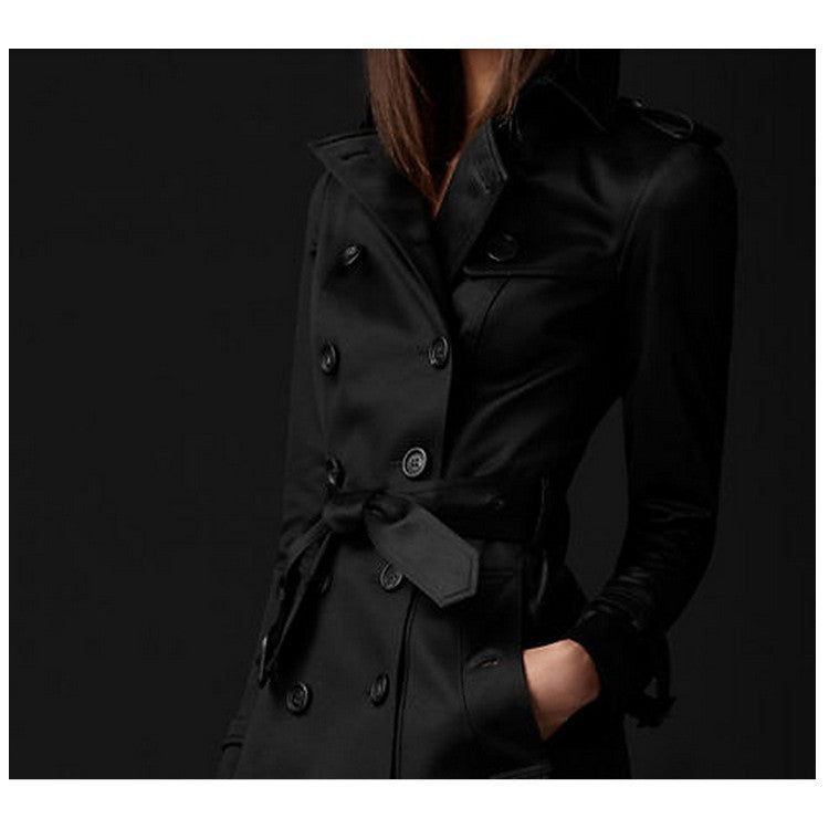 Rosmarie Schwarz Taillierter Doppelreihiger Trenchcoat für Damen | Klassisch Elegant Büro und Alltag - S/M/L/XL/2XL