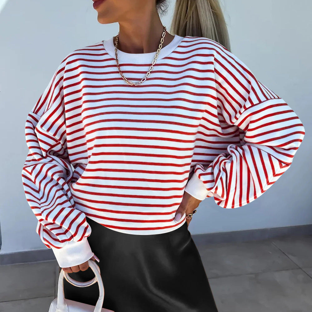 Elke Blau Gestreiftes Boxy Oversized Sweatshirt für Damen | Casual Alltag und Stadtbummel - S/M/L/XL
