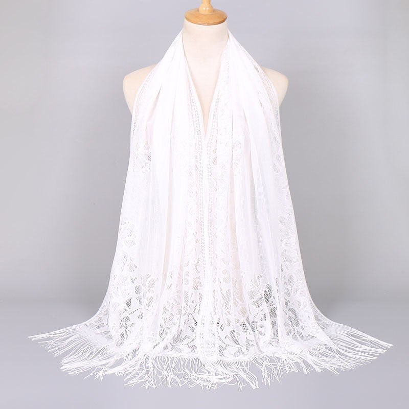 Brigitte Schwarz Langer Spitzen-Schal mit Fransen für Damen | Elegant Festlich Casual - Einheitsgrösse 170