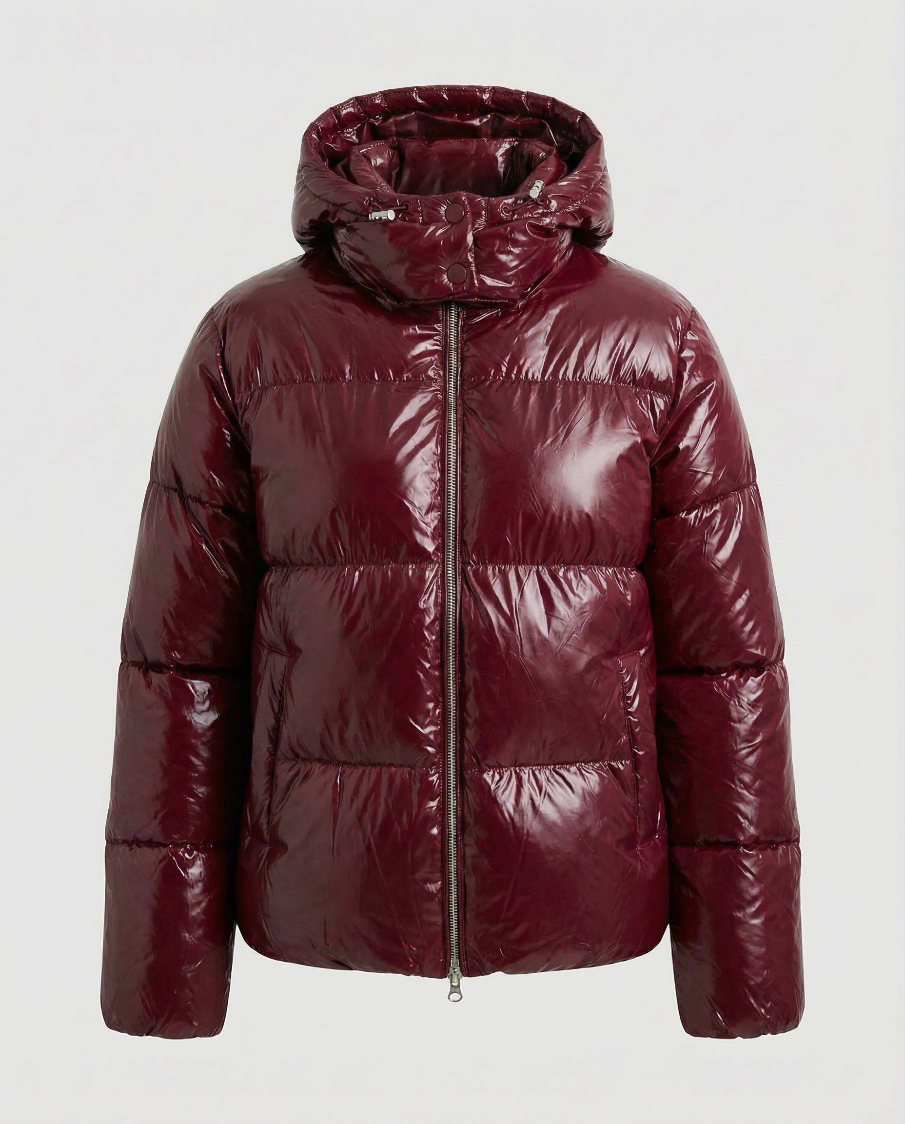 Wanda Grün Glänzende Kurze Steppjacke mit Kapuze für Damen | Winter Casual - S/M/L/XL