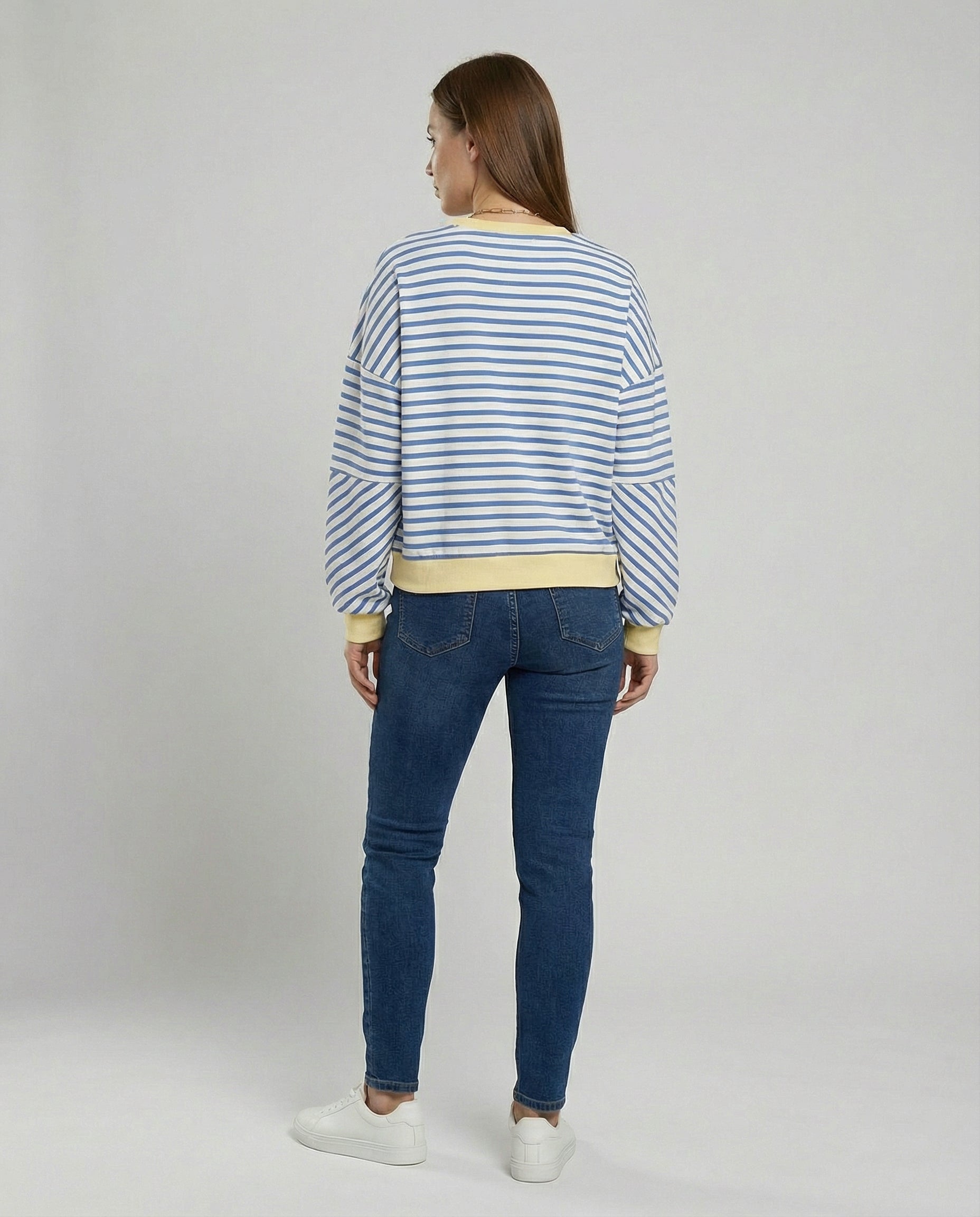 Elke Blau Gestreiftes Boxy Oversized Sweatshirt für Damen | Casual Alltag und Stadtbummel - S/M/L/XL