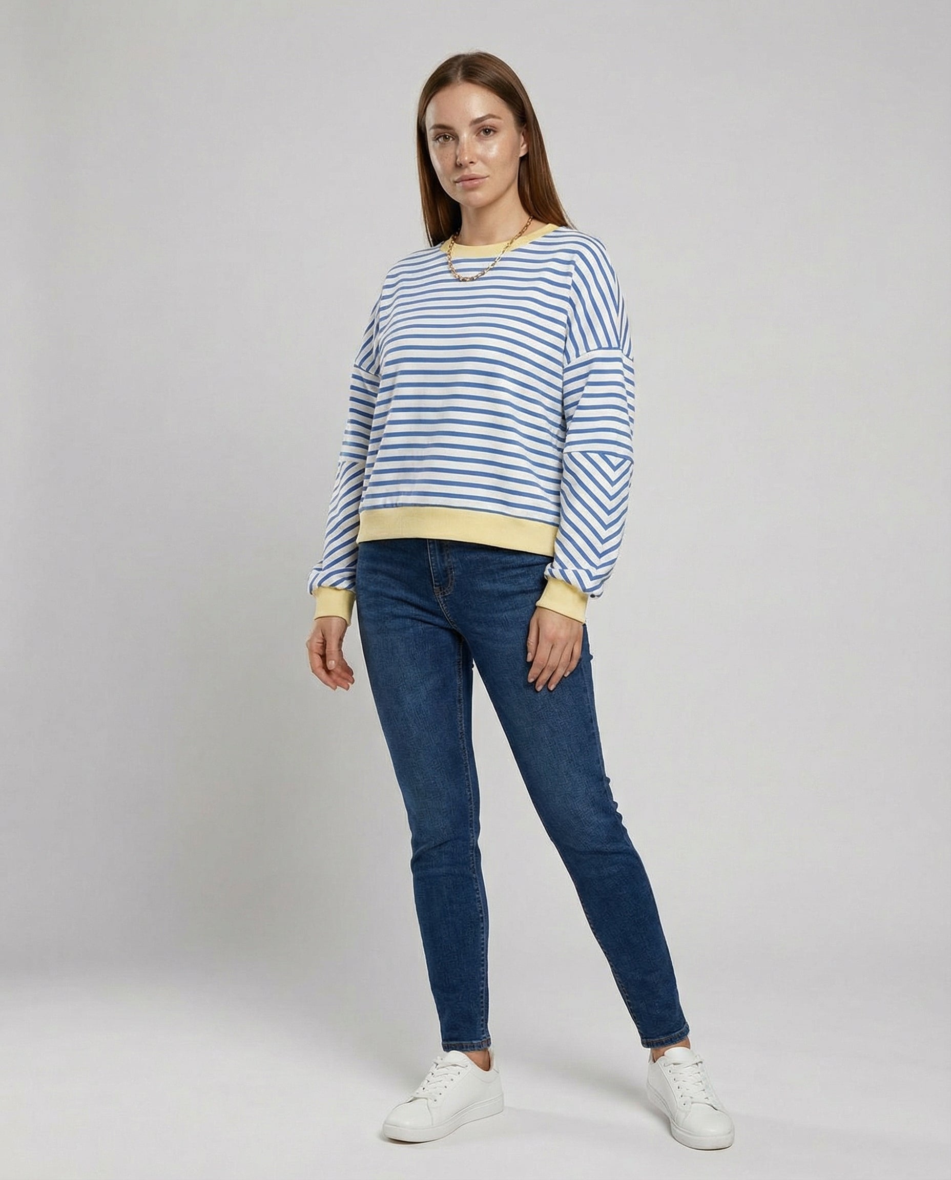 Elke Blau Gestreiftes Boxy Oversized Sweatshirt für Damen | Casual Alltag und Stadtbummel - S/M/L/XL