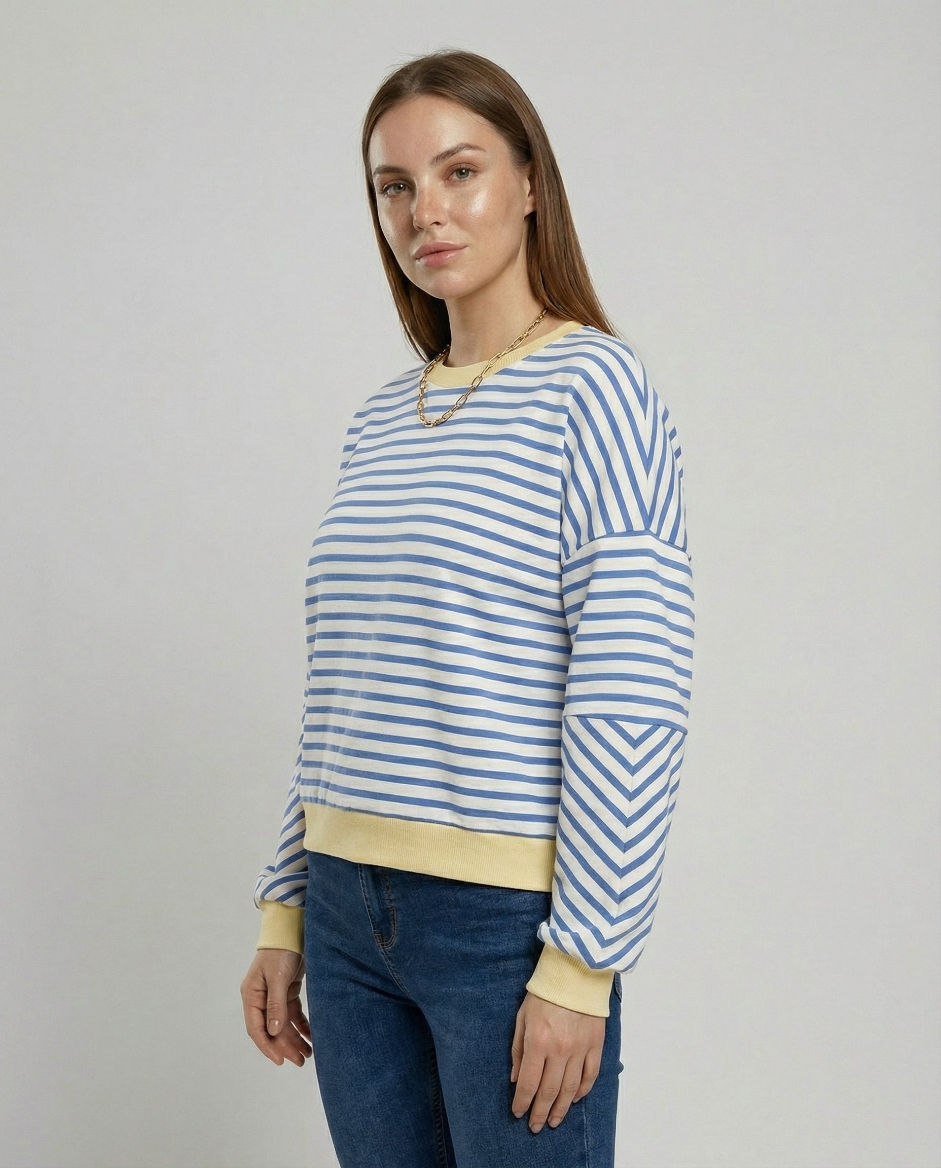 Elke Blau Gestreiftes Boxy Oversized Sweatshirt für Damen | Casual Alltag und Stadtbummel - S/M/L/XL