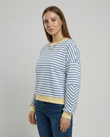 Elke Blau Gestreiftes Boxy Oversized Sweatshirt für Damen | Casual Alltag und Stadtbummel - S/M/L/XL