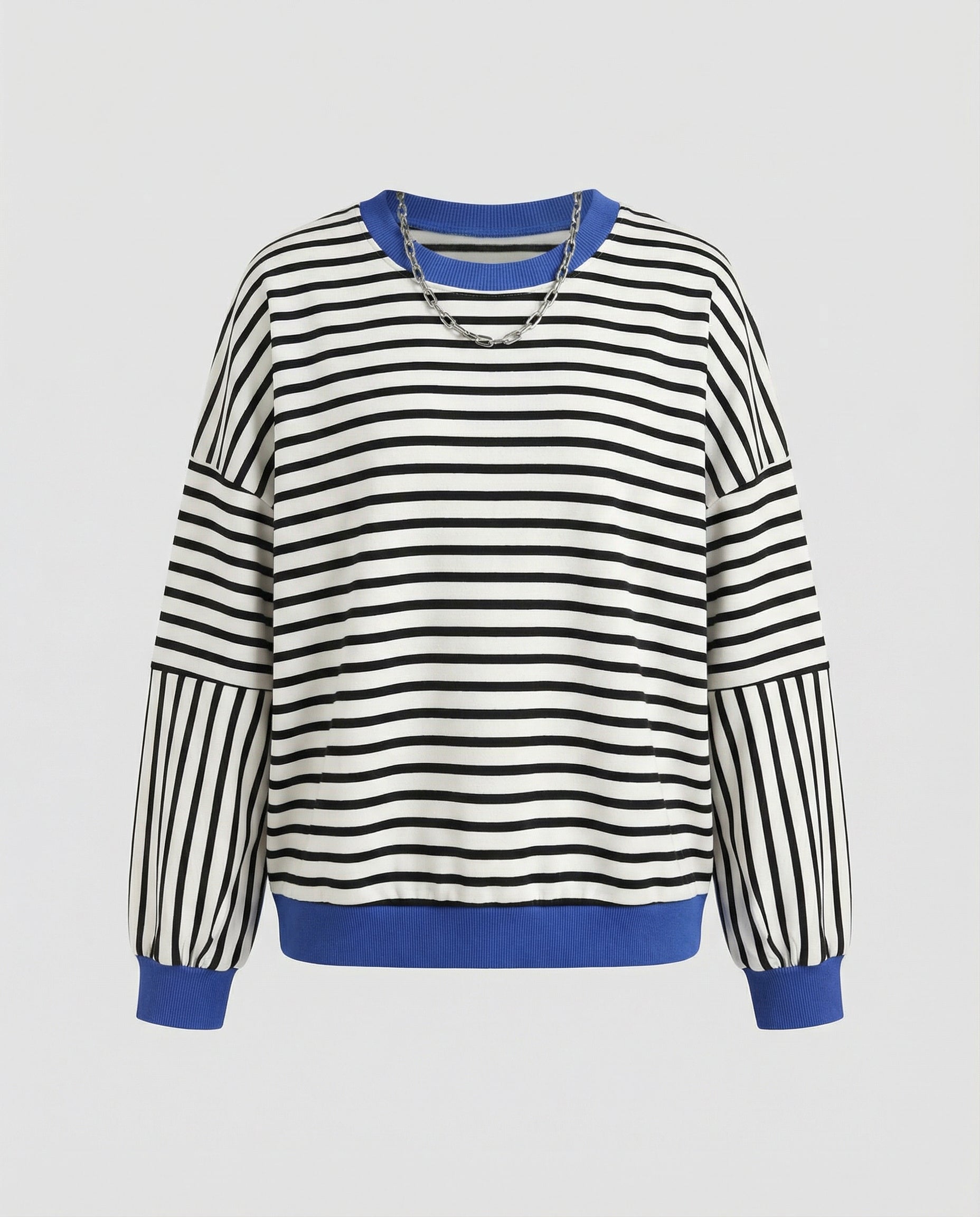 Elke Blau Gestreiftes Boxy Oversized Sweatshirt für Damen | Casual Alltag und Stadtbummel - S/M/L/XL
