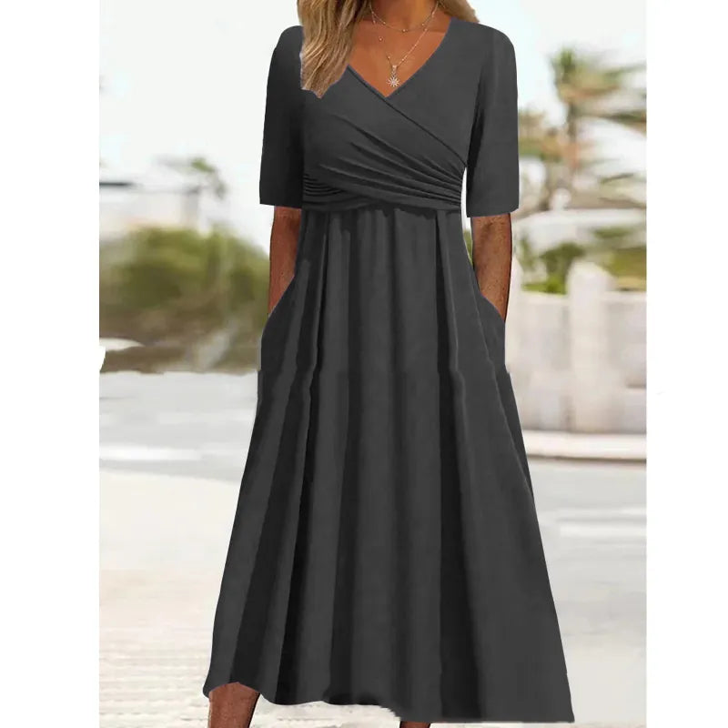 Olivia Damen Midikleid | Praktische Seitentaschen, Elegantes Schwarzes Kleid 0