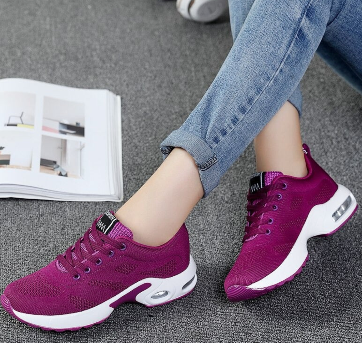 Doris Weiss Knit Air-Cushion Sneaker für Damen | Leichter Dämpfungsschuh - Alltag und Sport | Atmungsaktiv
